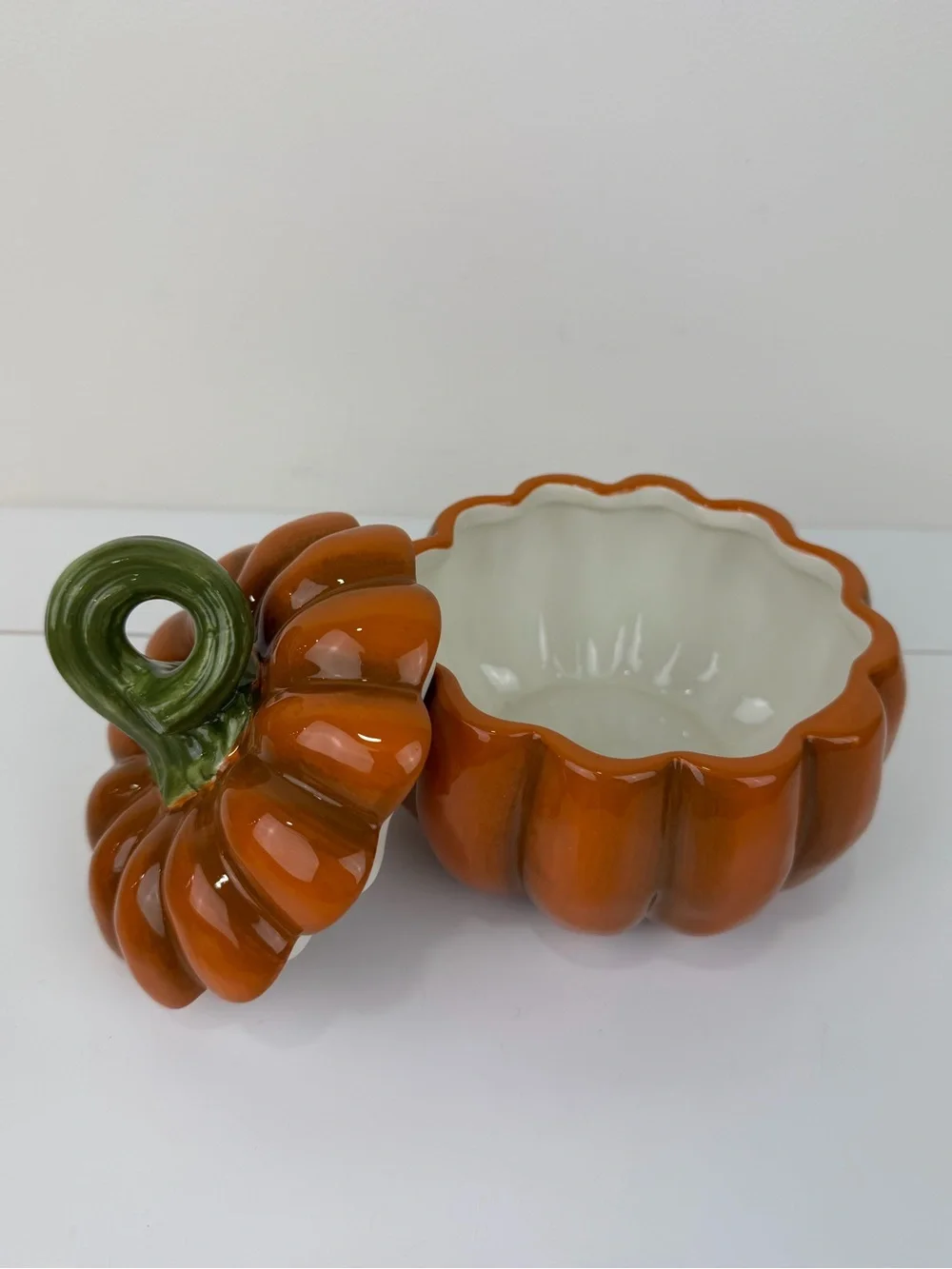 Pier 1 Imports Hand-Painted Dolomite Pumpkin Canister Set of 2 Fall Decor